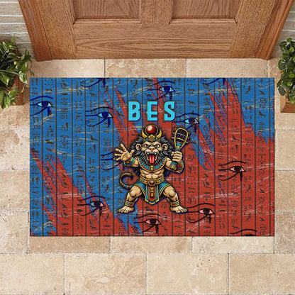 Bes Rubber Doormat Ancient Egyptian Hieroglyphs and Sacred Symbols Ancient Myth - African Pride