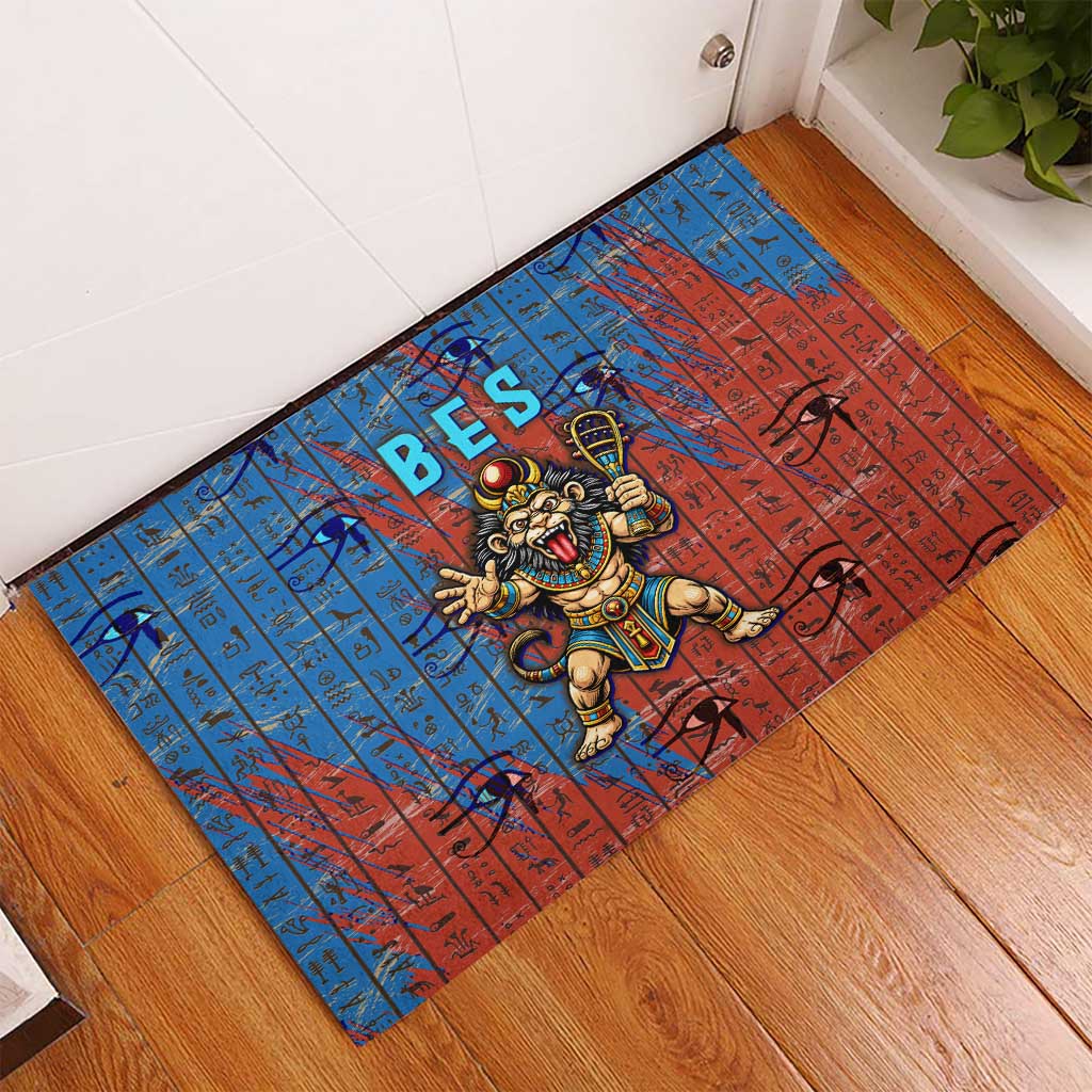 Bes Rubber Doormat Ancient Egyptian Hieroglyphs and Sacred Symbols Ancient Myth - African Pride