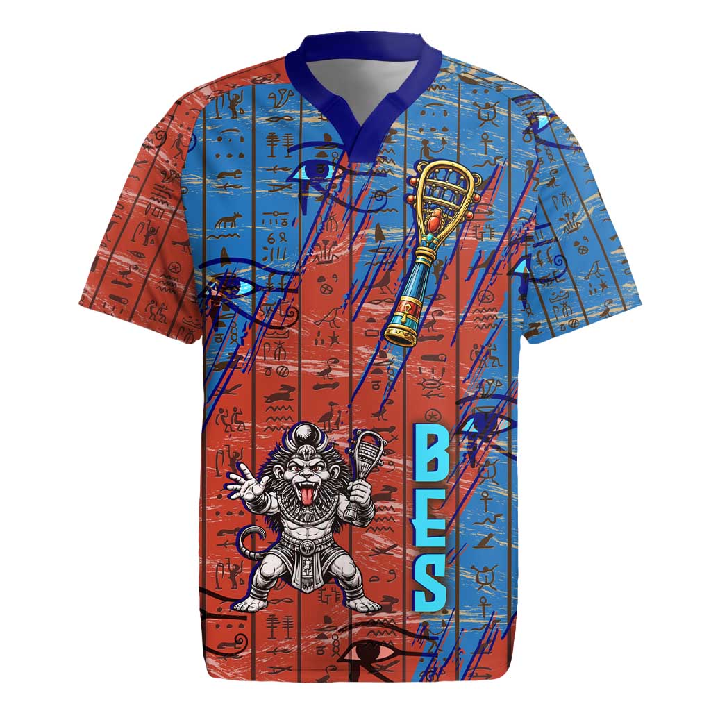 Bes Rugby Jersey Ancient Egyptian Hieroglyphs and Sacred Symbols Ancient Myth - African Pride
