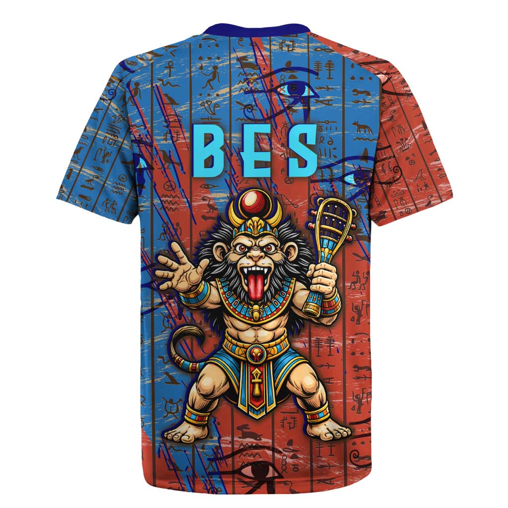 Bes Rugby Jersey Ancient Egyptian Hieroglyphs and Sacred Symbols Ancient Myth - African Pride