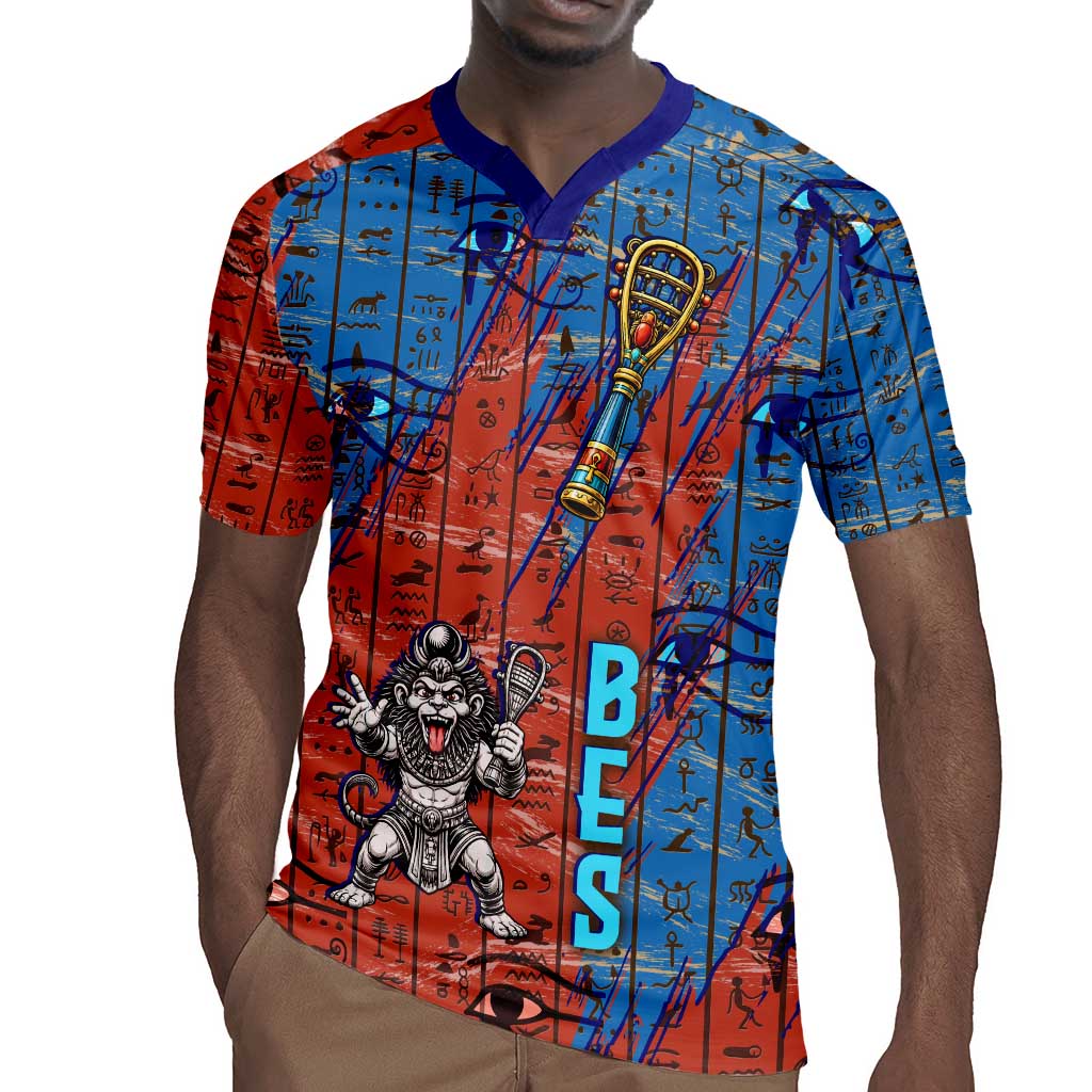 Bes Rugby Jersey Ancient Egyptian Hieroglyphs and Sacred Symbols Ancient Myth - African Pride