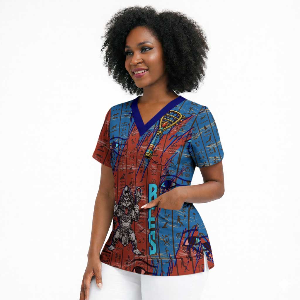 Bes Scrub Top Ancient Egyptian Hieroglyphs and Sacred Symbols Ancient Myth - African Pride