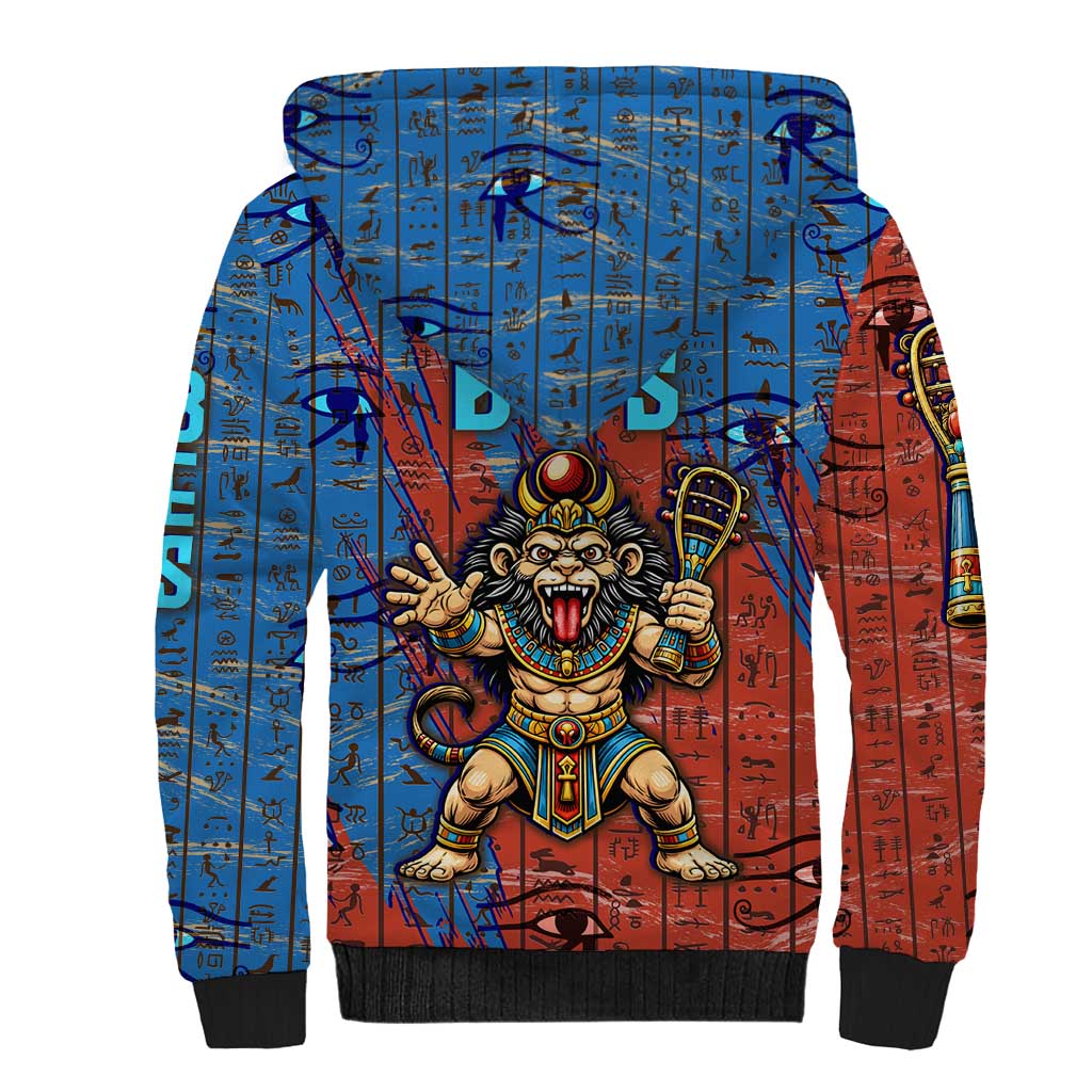 Bes Sherpa Hoodie Ancient Egyptian Hieroglyphs and Sacred Symbols Ancient Myth - African Pride