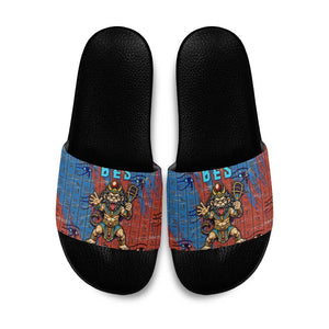 Bes Slide Sandals Ancient Egyptian Hieroglyphs and Sacred Symbols Ancient Myth - African Pride