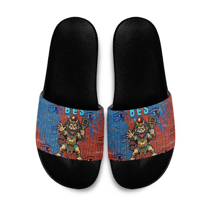Bes Slide Sandals Ancient Egyptian Hieroglyphs and Sacred Symbols Ancient Myth - African Pride