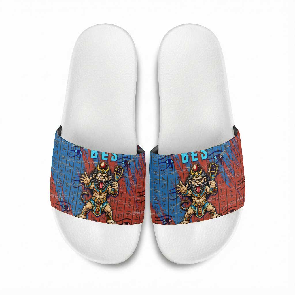 Bes Slide Sandals Ancient Egyptian Hieroglyphs and Sacred Symbols Ancient Myth - African Pride