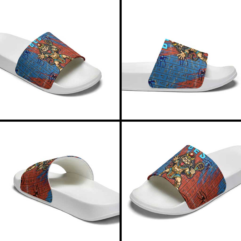 Bes Slide Sandals Ancient Egyptian Hieroglyphs and Sacred Symbols Ancient Myth - African Pride