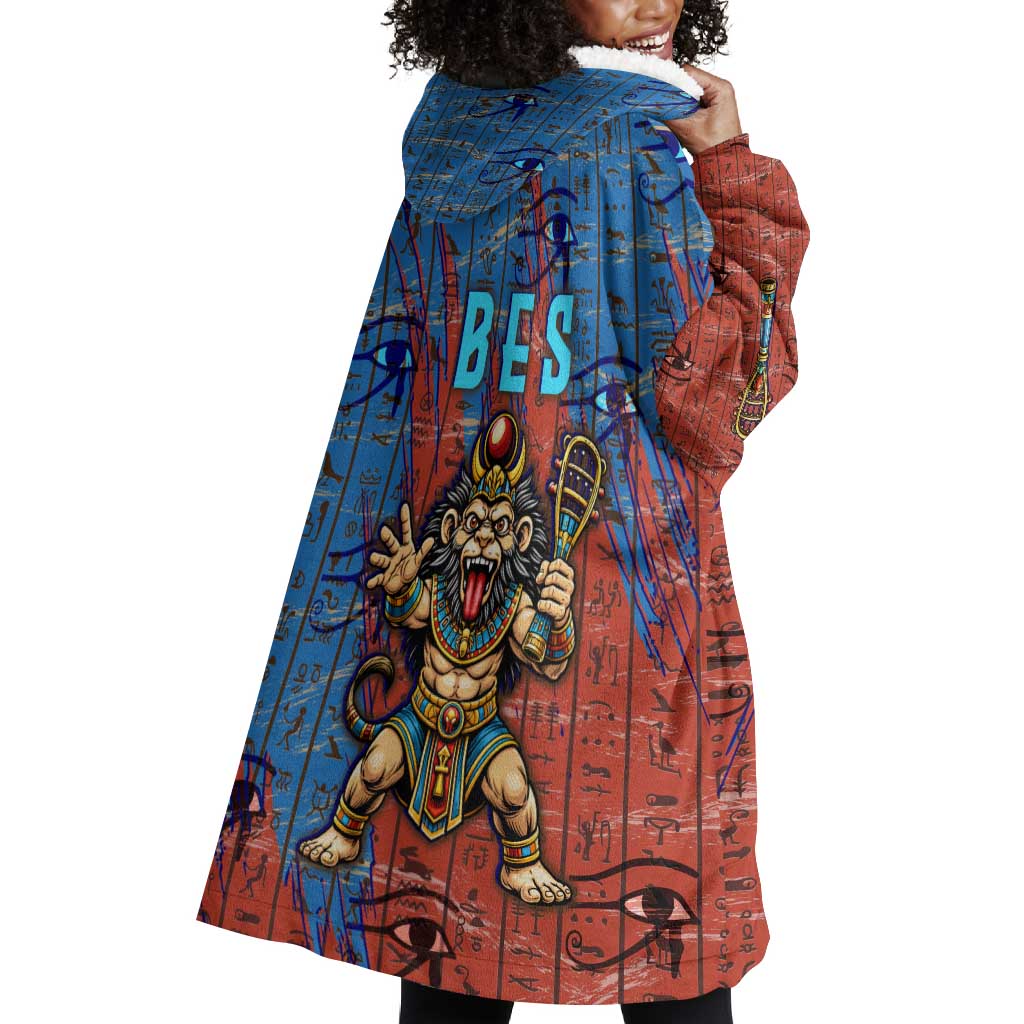 Bes Wearable Blanket Hoodie Ancient Egyptian Hieroglyphs and Sacred Symbols Ancient Myth - African Pride