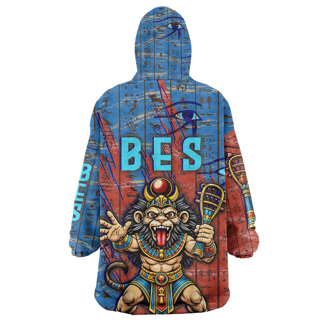 Bes Wearable Blanket Hoodie Ancient Egyptian Hieroglyphs and Sacred Symbols Ancient Myth - African Pride