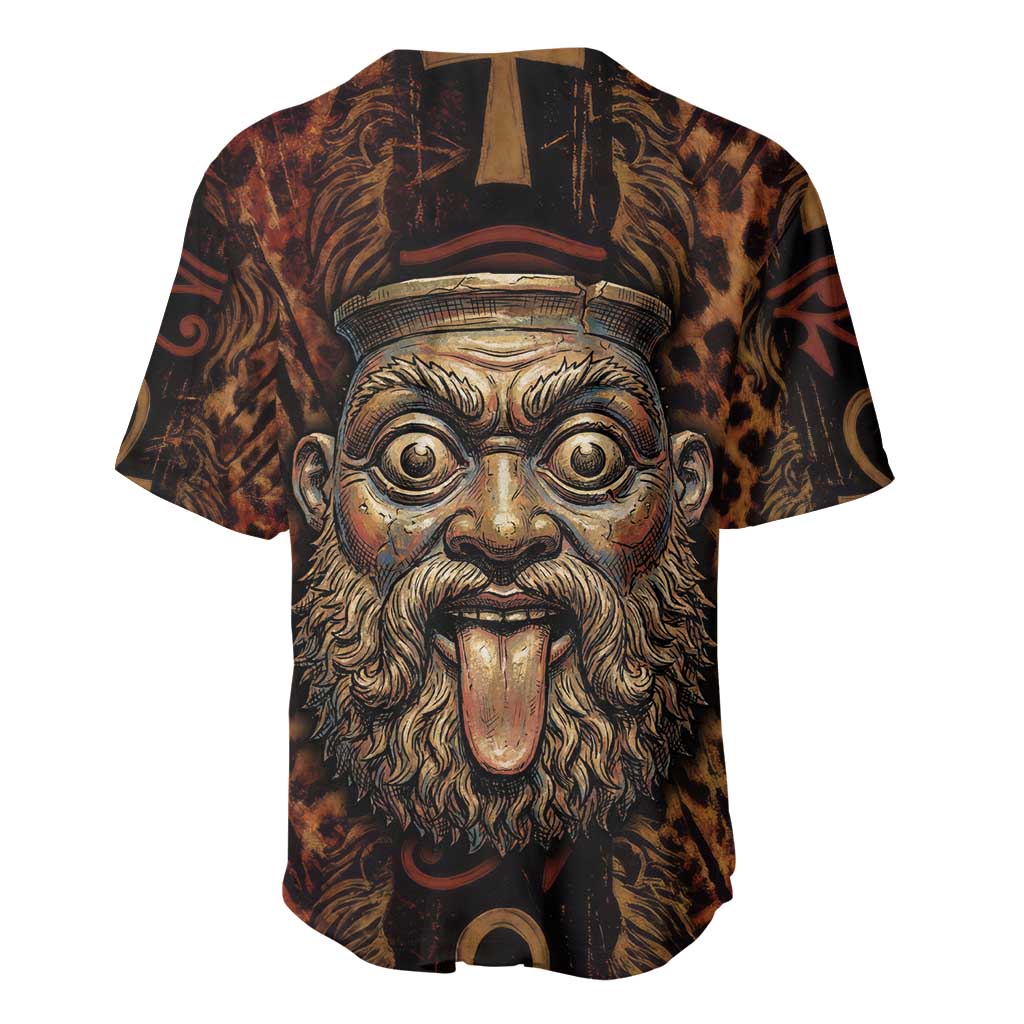 Bes Ancient Egyptian Baseball Jersey with Leopard Print Ankh and Eye of Horus Egyptian Deity Tribute - African Pride
