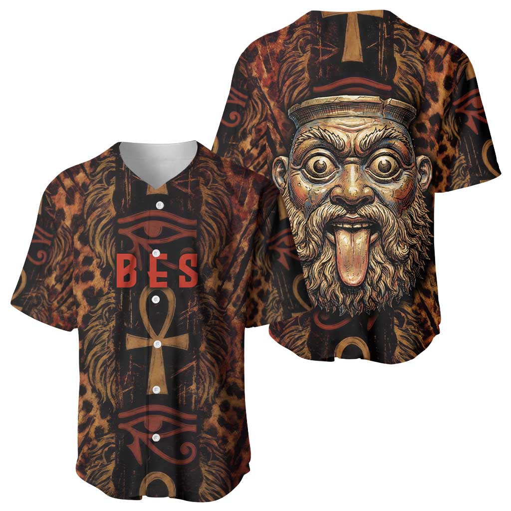 Bes Ancient Egyptian Baseball Jersey with Leopard Print Ankh and Eye of Horus Egyptian Deity Tribute - African Pride