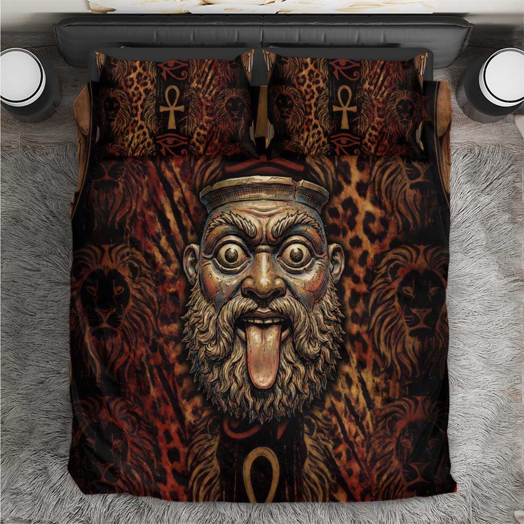 Bes Ancient Egyptian Bedding Set with Leopard Print Ankh and Eye of Horus Egyptian Deity Tribute - African Pride