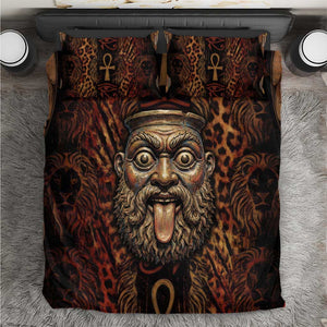 Bes Ancient Egyptian Bedding Set with Leopard Print Ankh and Eye of Horus Egyptian Deity Tribute - African Pride