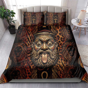 Bes Ancient Egyptian Bedding Set with Leopard Print Ankh and Eye of Horus Egyptian Deity Tribute - African Pride