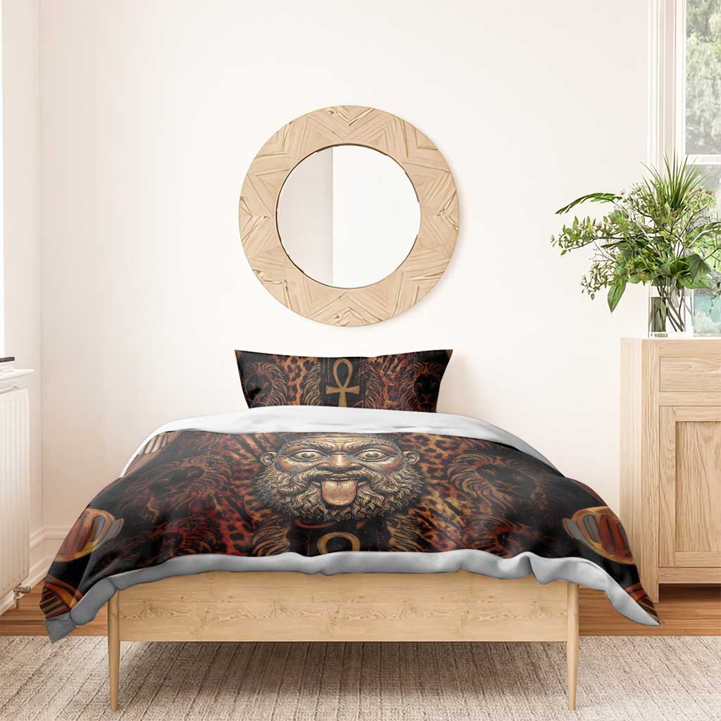 Bes Ancient Egyptian Bedding Set with Leopard Print Ankh and Eye of Horus Egyptian Deity Tribute - African Pride