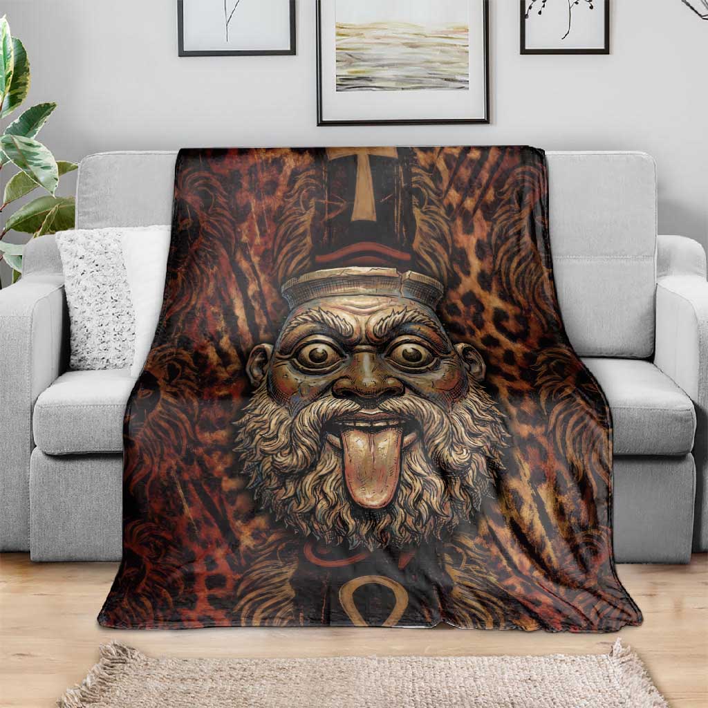 Bes Ancient Egyptian Blanket with Leopard Print Ankh and Eye of Horus Egyptian Deity Tribute - African Pride