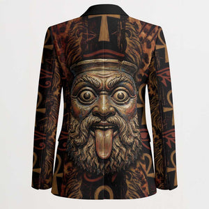 Bes Ancient Egyptian Blazer with Leopard Print Ankh and Eye of Horus Egyptian Deity Tribute - African Pride