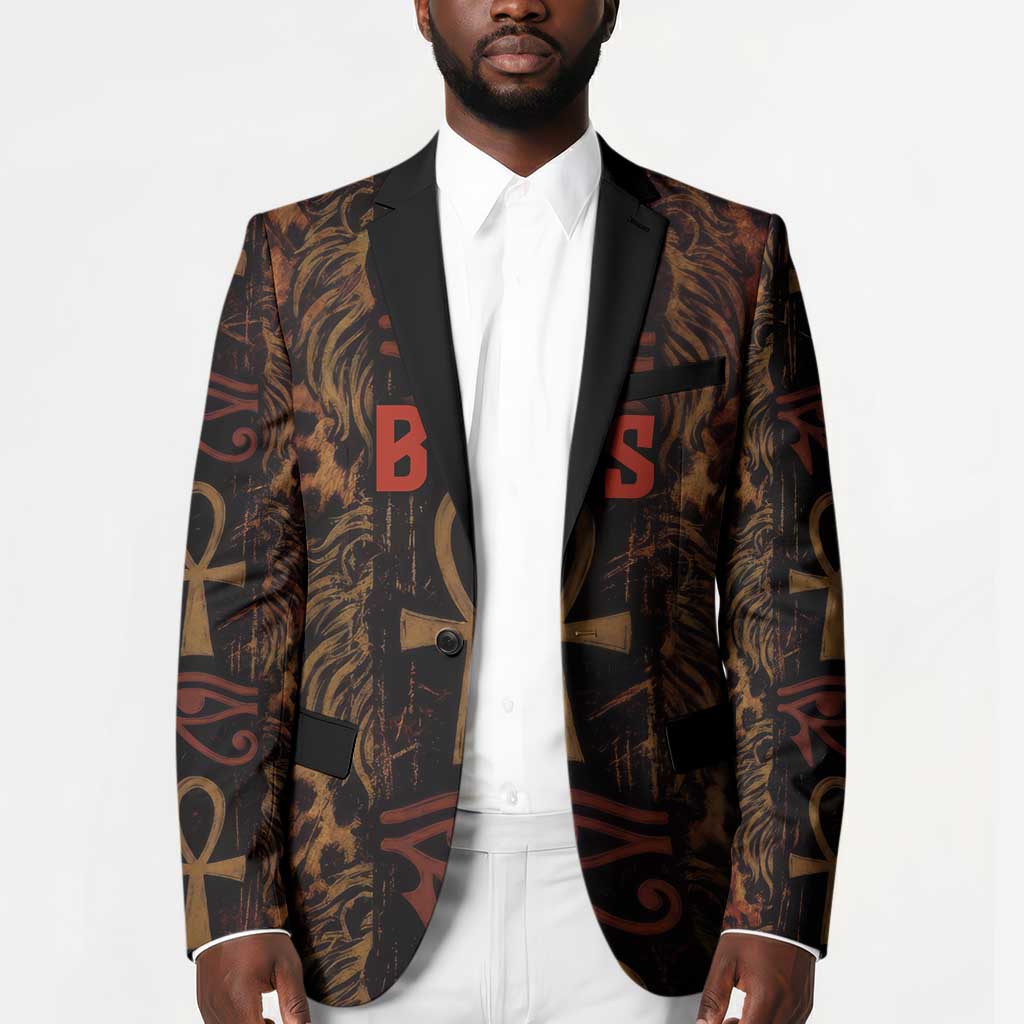 Bes Ancient Egyptian Blazer with Leopard Print Ankh and Eye of Horus Egyptian Deity Tribute - African Pride