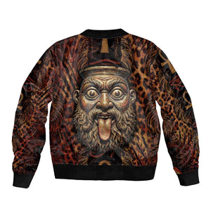Bes Ancient Egyptian Bomber Jacket with Leopard Print Ankh and Eye of Horus Egyptian Deity Tribute - African Pride