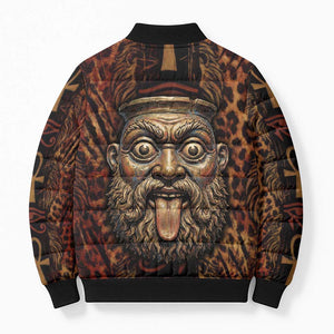 Bes Ancient Egyptian Bomber Puffer Jacket with Leopard Print Ankh and Eye of Horus Egyptian Deity Tribute - African Pride