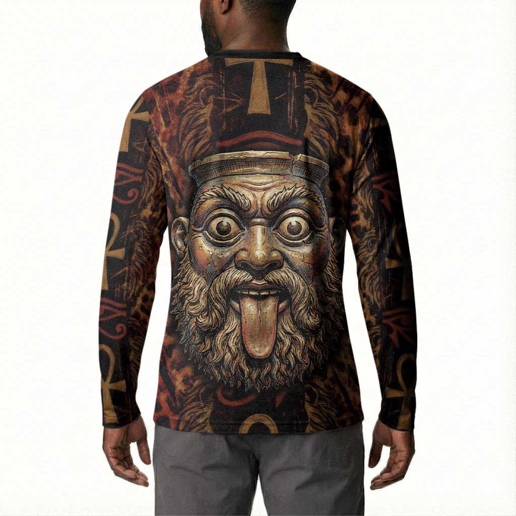 Bes Ancient Egyptian Button Sweatshirt with Leopard Print Ankh and Eye of Horus Egyptian Deity Tribute