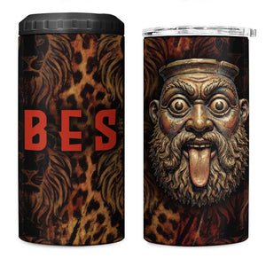 Bes Ancient Egyptian 4 in 1 Can Cooler Tumbler with Leopard Print Ankh and Eye of Horus Egyptian Deity Tribute - African Pride