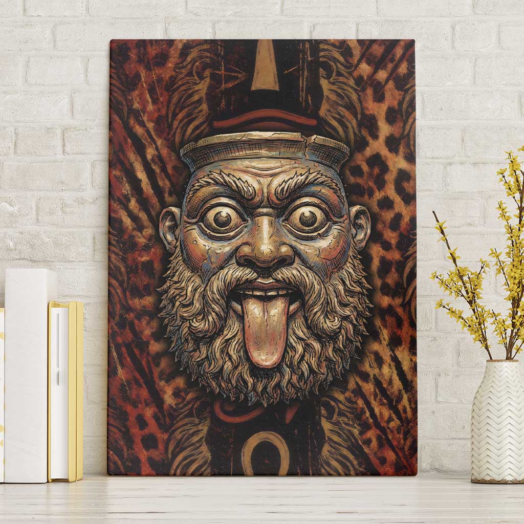Bes Ancient Egyptian Canvas Wall Art with Leopard Print Ankh and Eye of Horus Egyptian Deity Tribute - African Pride