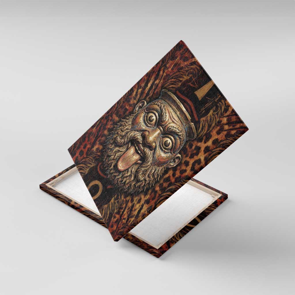 Bes Ancient Egyptian Canvas Wall Art with Leopard Print Ankh and Eye of Horus Egyptian Deity Tribute - African Pride