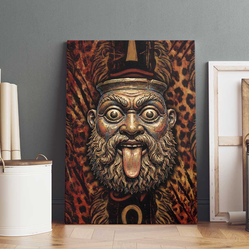 Bes Ancient Egyptian Canvas Wall Art with Leopard Print Ankh and Eye of Horus Egyptian Deity Tribute - African Pride