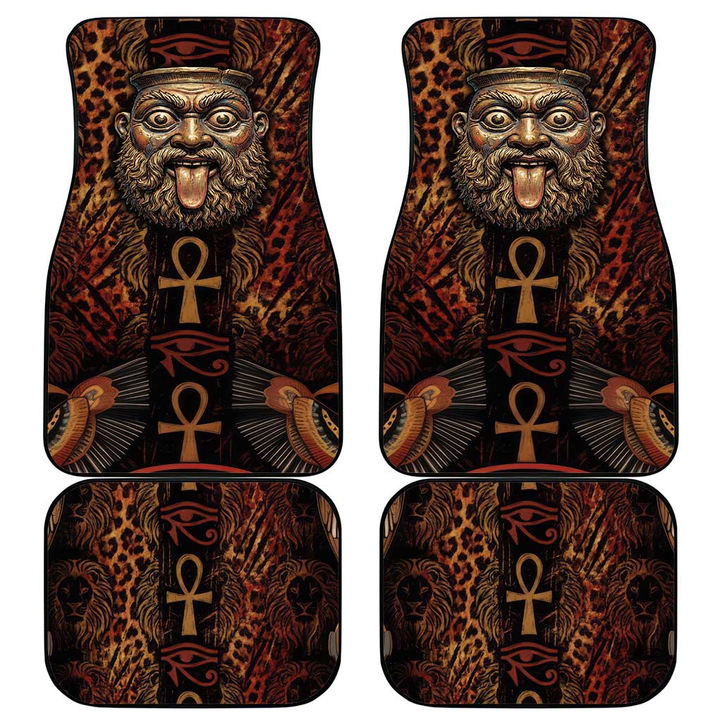 Bes Ancient Egyptian Car Mats with Leopard Print Ankh and Eye of Horus Egyptian Deity Tribute - African Pride