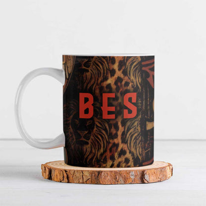 Bes Ancient Egyptian Ceramic Mug with Leopard Print Ankh and Eye of Horus Egyptian Deity Tribute - African Pride
