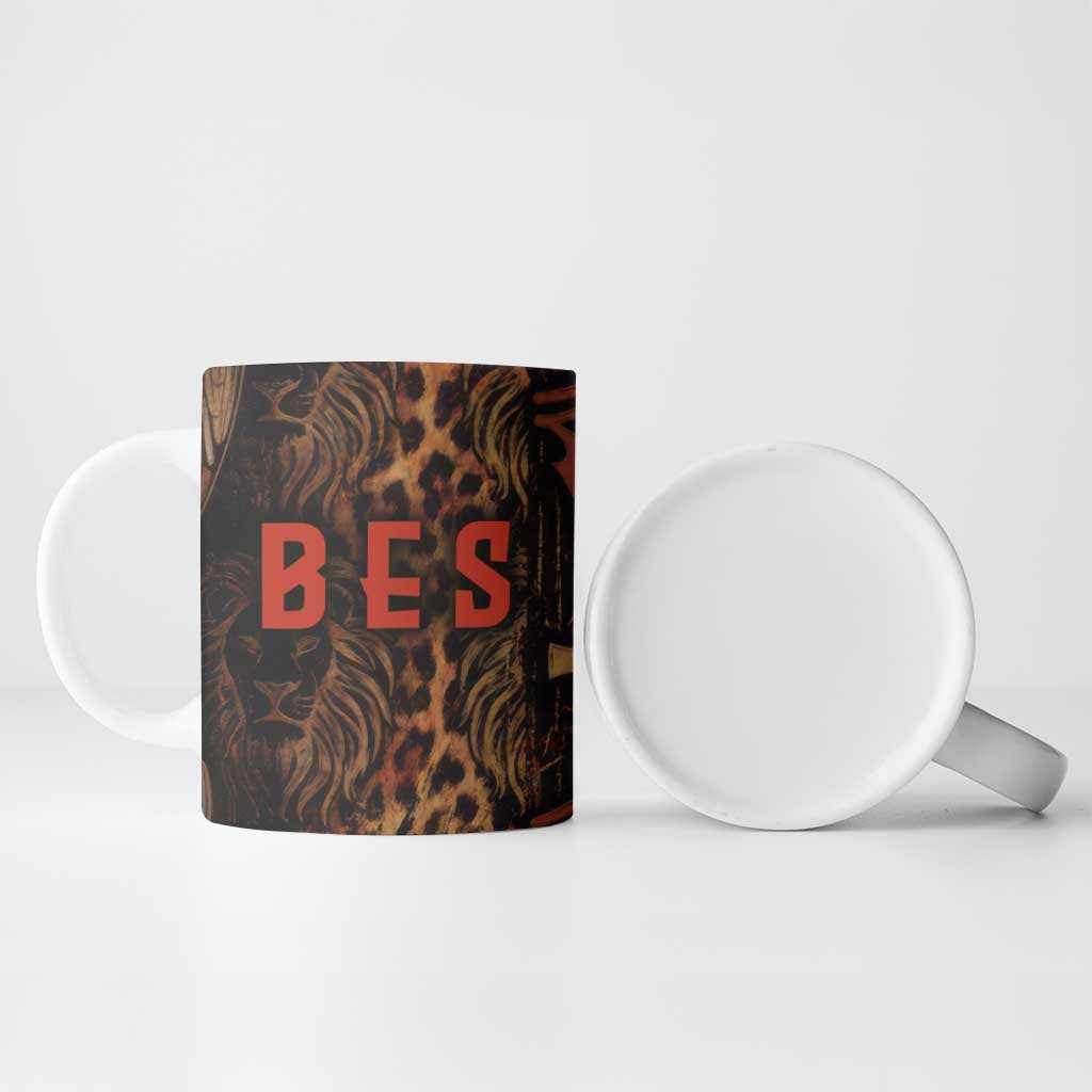 Bes Ancient Egyptian Ceramic Mug with Leopard Print Ankh and Eye of Horus Egyptian Deity Tribute - African Pride