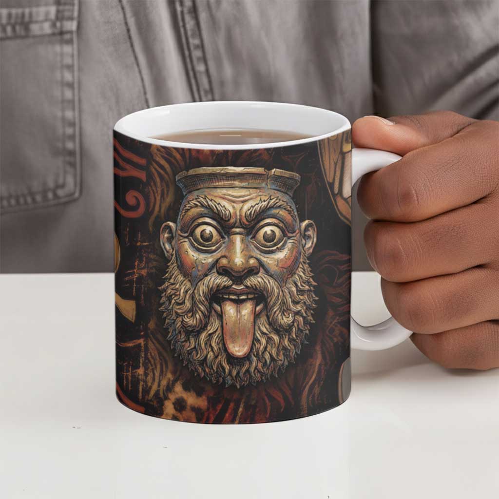 Bes Ancient Egyptian Ceramic Mug with Leopard Print Ankh and Eye of Horus Egyptian Deity Tribute - African Pride