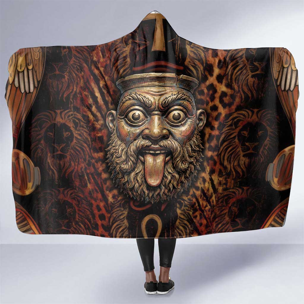 Bes Ancient Egyptian Hooded Blanket with Leopard Print Ankh and Eye of Horus Egyptian Deity Tribute - African Pride