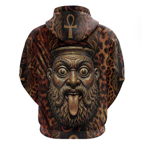 Bes Ancient Egyptian Hoodie with Leopard Print Ankh and Eye of Horus Egyptian Deity Tribute - African Pride