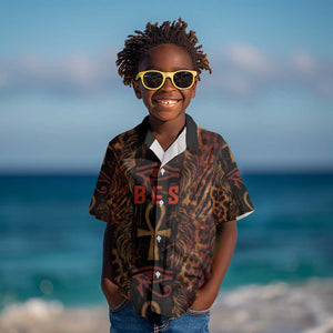 Bes Ancient Egyptian Kid Hawaiian Shirt with Leopard Print Ankh and Eye of Horus Egyptian Deity Tribute - African Pride