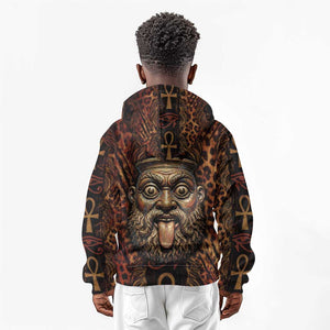 Bes Ancient Egyptian Kid Hoodie with Leopard Print Ankh and Eye of Horus Egyptian Deity Tribute - African Pride