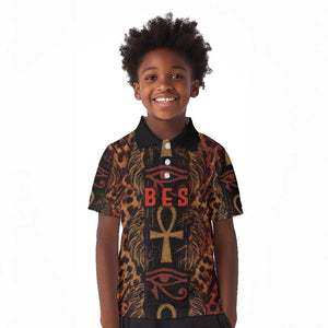 Bes Ancient Egyptian Kid Polo Shirt with Leopard Print Ankh and Eye of Horus Egyptian Deity Tribute - African Pride