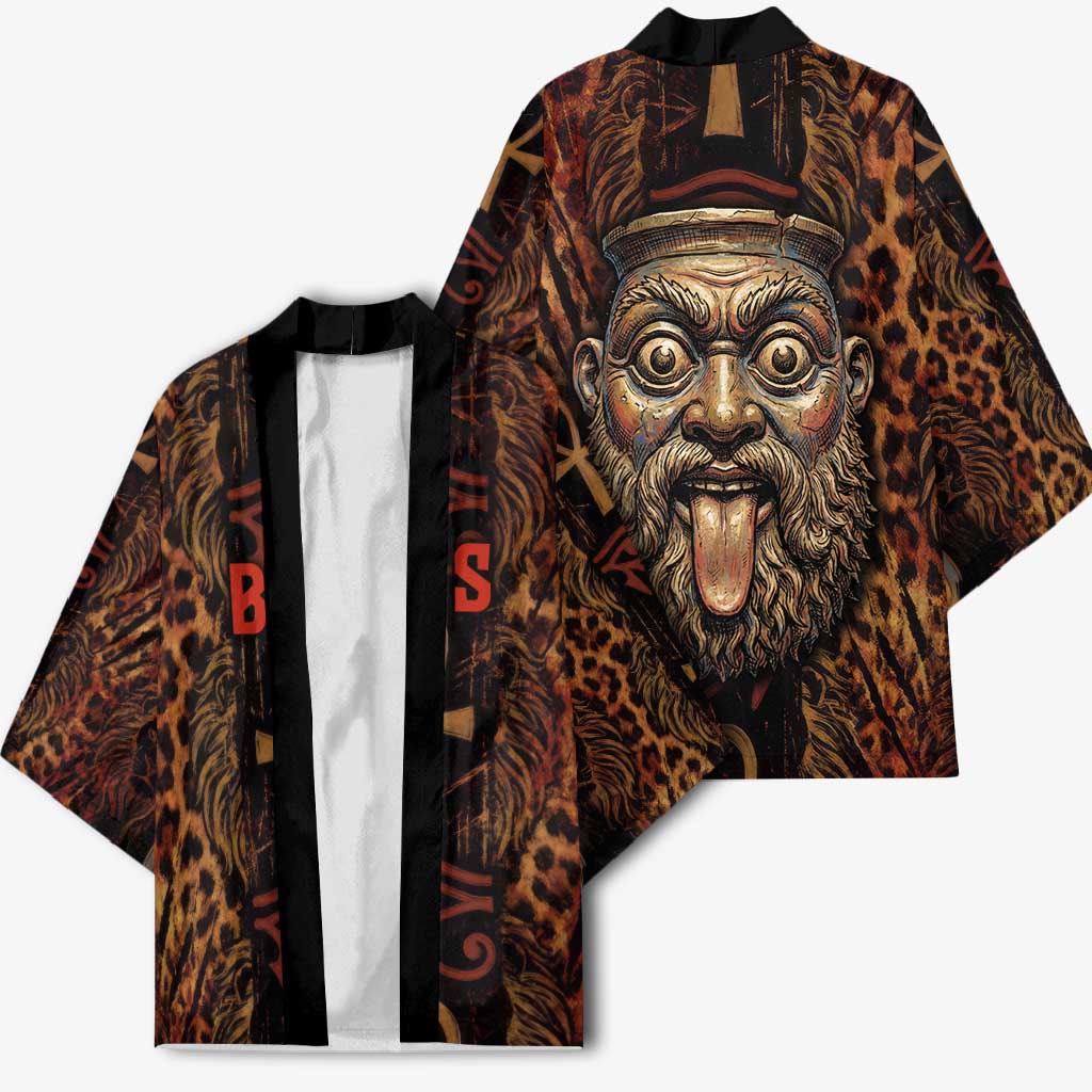 Bes Ancient Egyptian Kimono with Leopard Print Ankh and Eye of Horus Egyptian Deity Tribute - African Pride