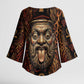 Bes Ancient Egyptian Kimono Sleeve Blouse with Leopard Print Ankh and Eye of Horus Egyptian Deity Tribute - African Pride