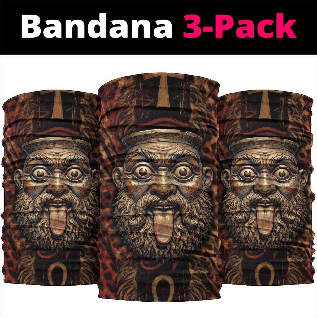 Bes Ancient Egyptian Neck Gaiter with Leopard Print Ankh and Eye of Horus Egyptian Deity Tribute - African Pride
