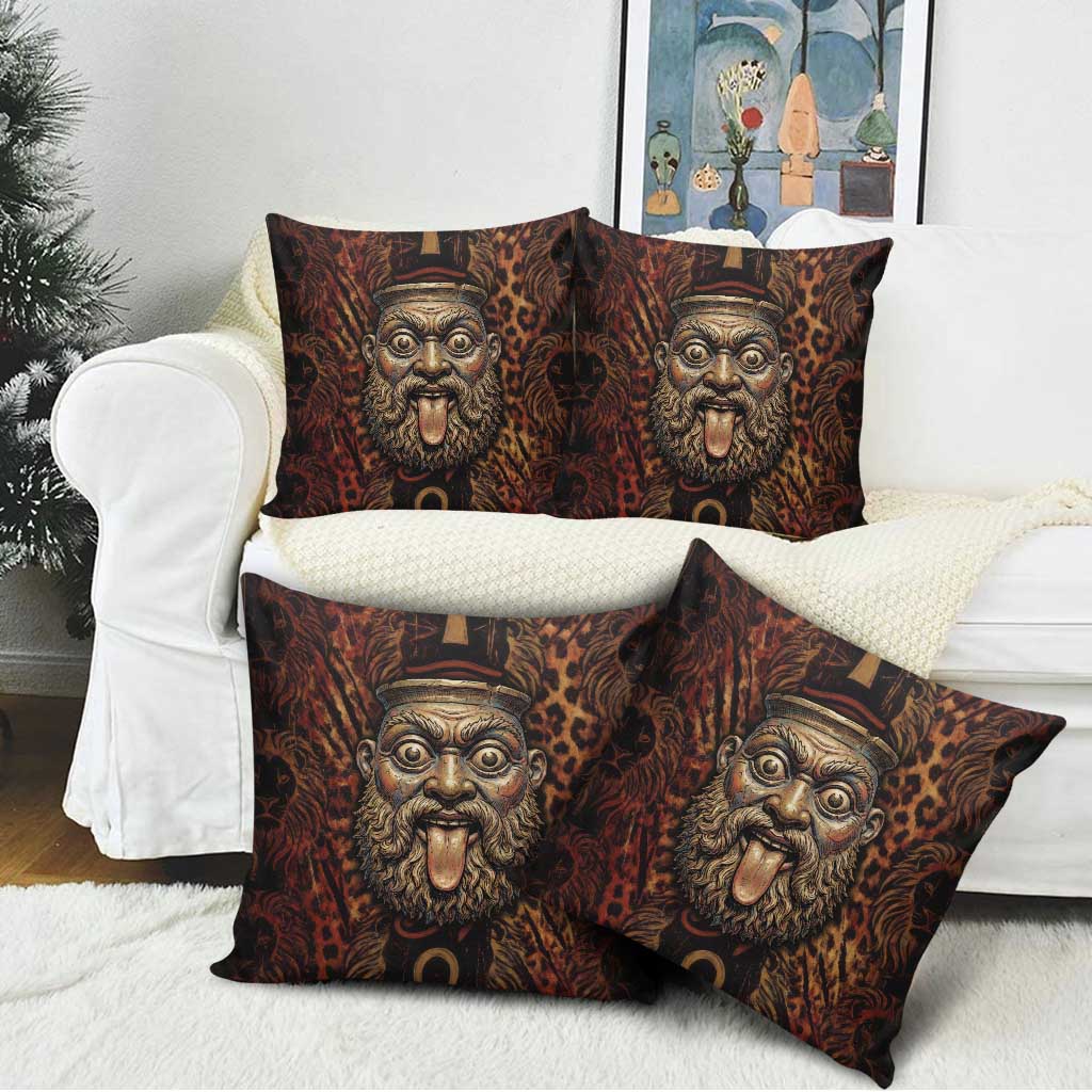 Bes Ancient Egyptian Pillow Cover with Leopard Print Ankh and Eye of Horus Egyptian Deity Tribute - African Pride