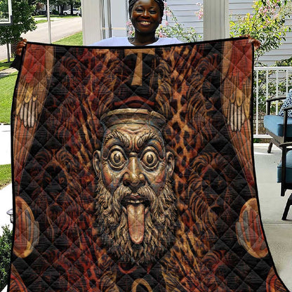 Bes Ancient Egyptian Quilt with Leopard Print Ankh and Eye of Horus Egyptian Deity Tribute - African Pride