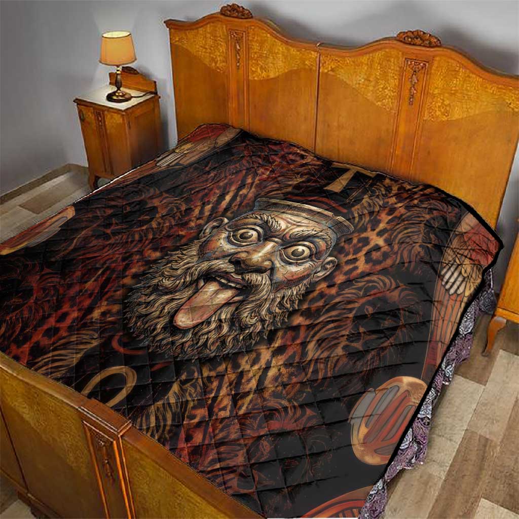 Bes Ancient Egyptian Quilt with Leopard Print Ankh and Eye of Horus Egyptian Deity Tribute - African Pride