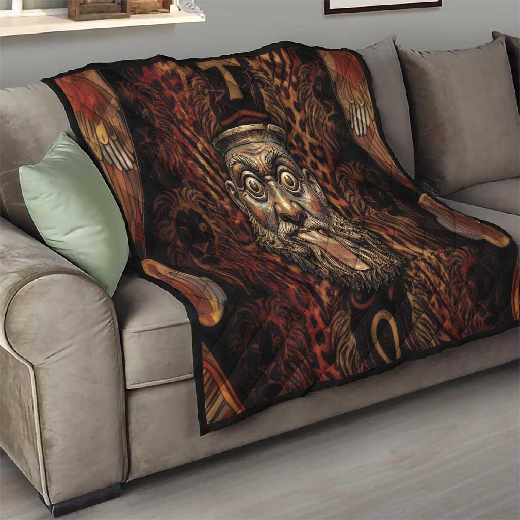 Bes Ancient Egyptian Quilt with Leopard Print Ankh and Eye of Horus Egyptian Deity Tribute - African Pride