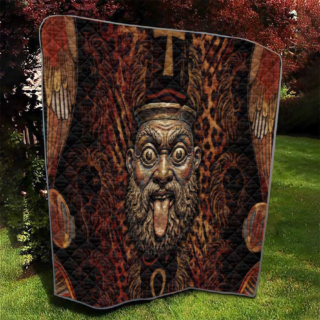 Bes Ancient Egyptian Quilt with Leopard Print Ankh and Eye of Horus Egyptian Deity Tribute - African Pride