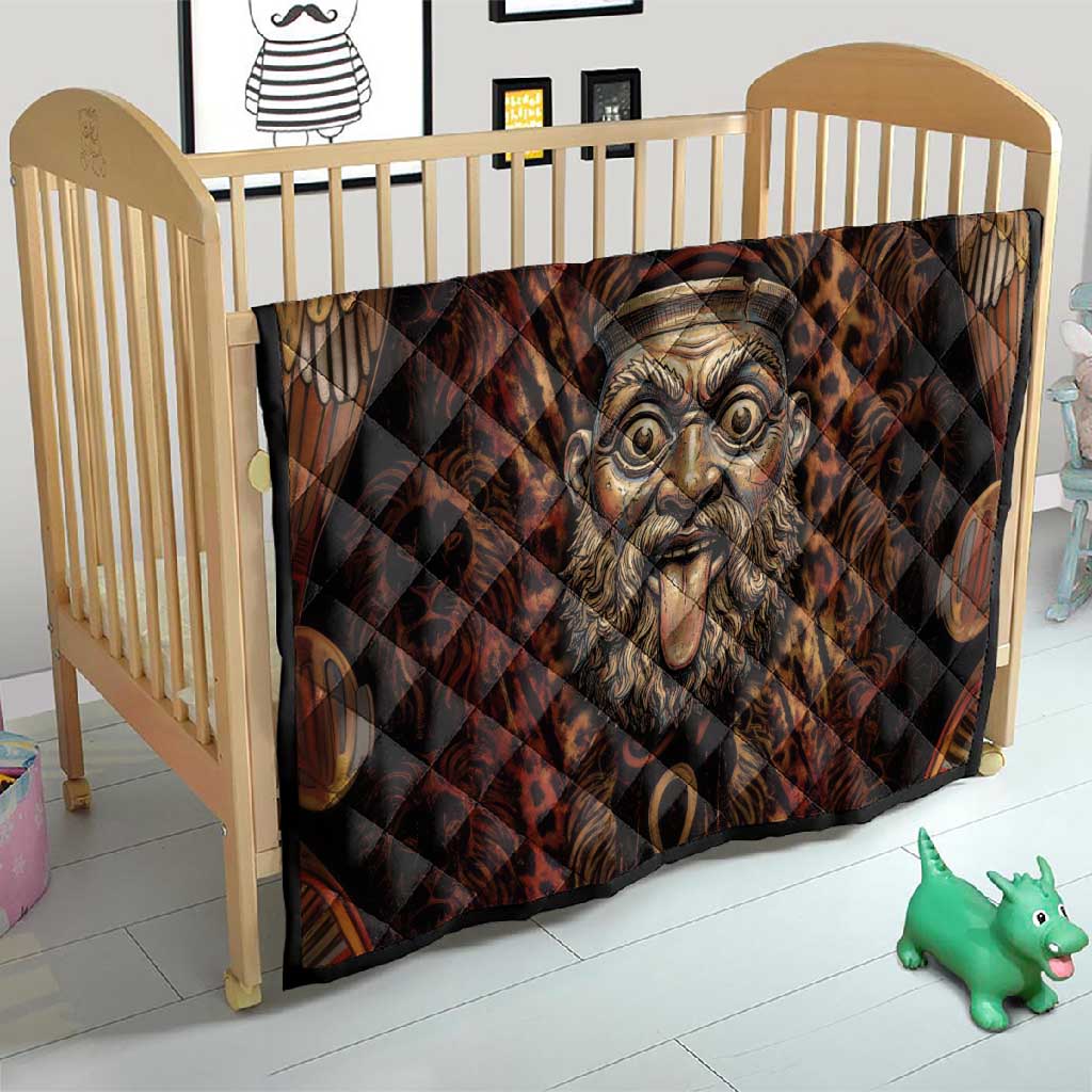 Bes Ancient Egyptian Quilt with Leopard Print Ankh and Eye of Horus Egyptian Deity Tribute - African Pride