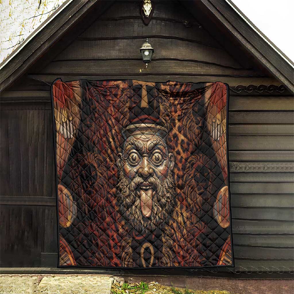 Bes Ancient Egyptian Quilt with Leopard Print Ankh and Eye of Horus Egyptian Deity Tribute - African Pride