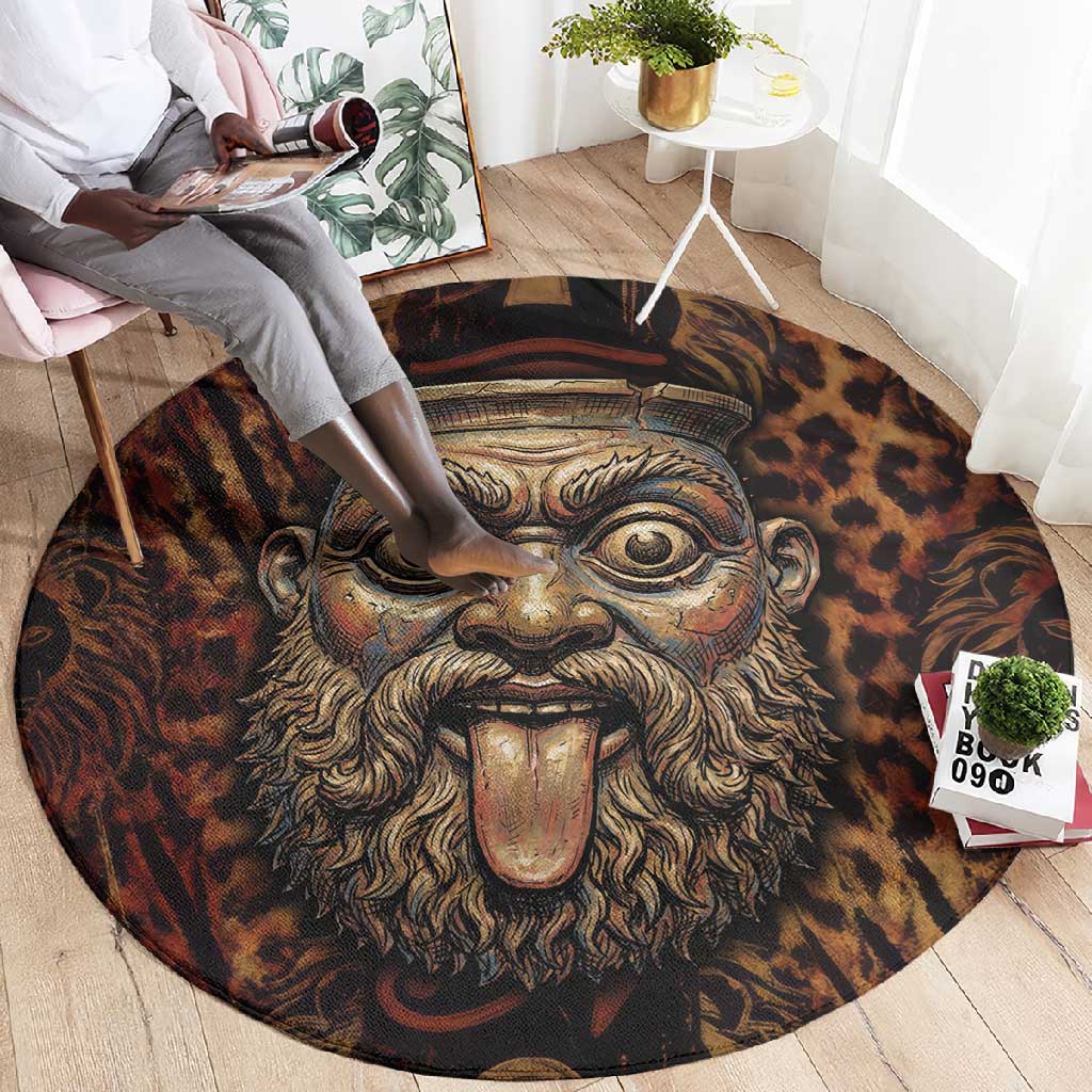 Bes Ancient Egyptian Round Carpet with Leopard Print Ankh and Eye of Horus Egyptian Deity Tribute - African Pride