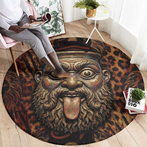 Bes Ancient Egyptian Round Carpet with Leopard Print Ankh and Eye of Horus Egyptian Deity Tribute - African Pride